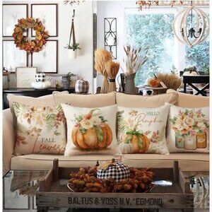 Fall Pillow Covers 18x18 in. Set Of 4 Thanksgiving, Harvest, Autumn Pillow Cover